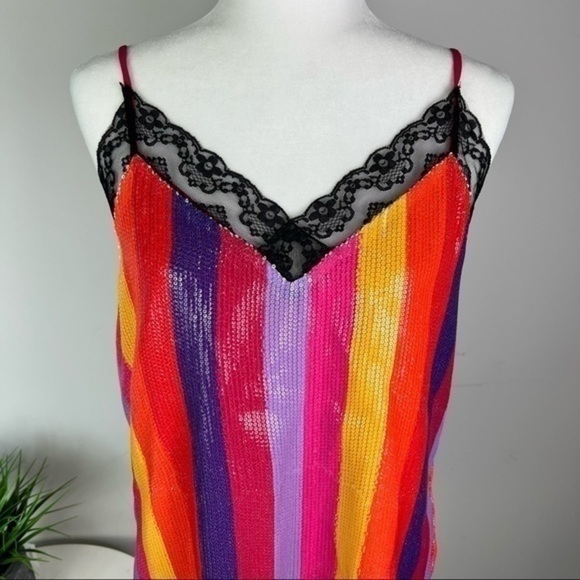 Olivia Ruben womens Rainbow Stripe Sequin Sleeveless Top size 8 - Picture 3 of 12